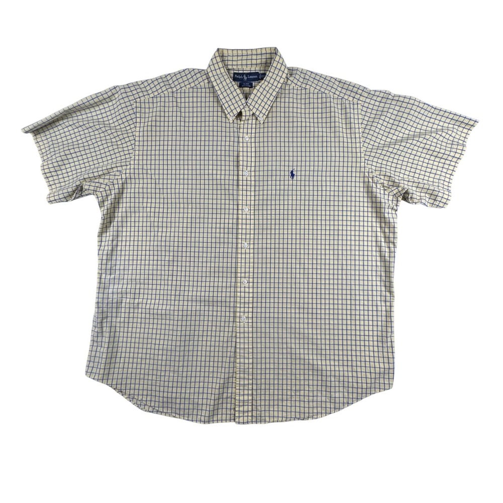 Ralph Lauren‎ Blake XXL Mens Shirt Short Sleeve Button Down Yellow and Blue
